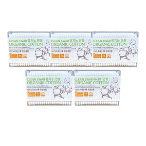 풍성 유기농 국산 무형광 순면 멸균 향균 사각 대용량 면봉 200개입 위생용품 미용실 화장 연고 5통