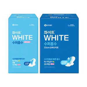 화이트 수퍼흡수 대형, 32매, 1개 + 오버나이트, 28매, 1개