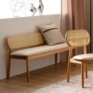 메시 라탄 3인용 원목 벤치의자