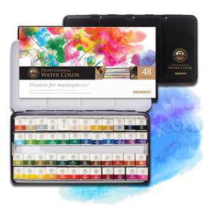문교 수채화 미술 고체물감 팔레트 갤러리 고체형 수채물감 48색 MWPH-48