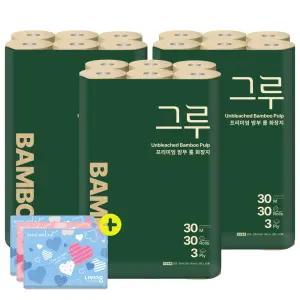 삼정펄프 그루 프리미엄 밤부 화장지 30m 30롤 3팩 + 여행용티슈 40매 3개
