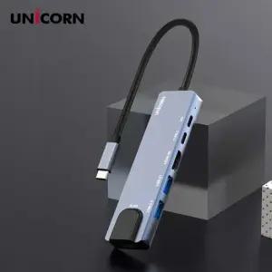 유니콘 6IN1 LAN포트 HDMI USB멀티허브 USB-C통신포트 PD87W충전 4K미러링 TCH-L50
