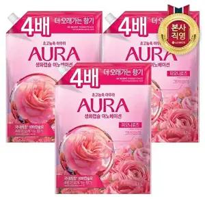[LG생활건강]아우라 생화캡슐 초고농축 섬유유연제 리필1.7L 피오니로즈 x 3개