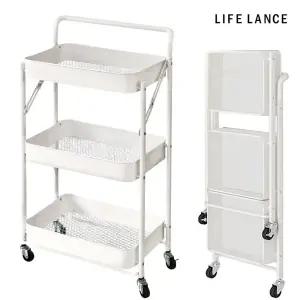 라이프란스 접이식 철제 이동식 트롤리 3단 바스켓 틈새 주방 선반 수납 정리 화이트 블랙