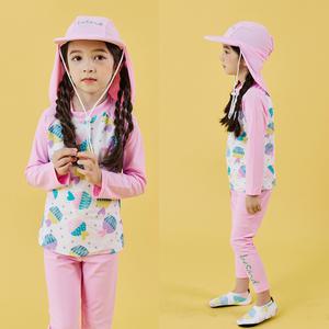 아이스샌드 키즈 여아 래쉬가드 세트+플랩캡 3피스 유아 아동 수영복 BR92009