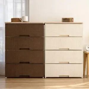 라탄 우드상판 4단 플라스틱 서랍장 드레스룸 수납 정리함 와이드 옷장