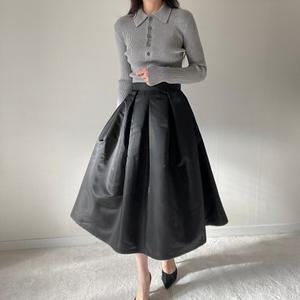 공단 오간자 글로시 햅번 플레어 핀턱 롱스커트 티어드 봄 오피스 하객 상견례 모임