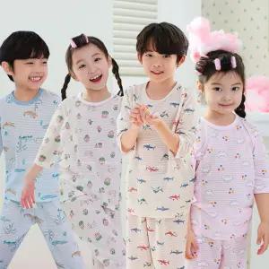 삐삐롱 2025 아동 유아 어린이 면소재 내의 내복 자카드 7부 실내복 상하 세트
