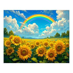 DIY 보석십자수 무지개 해바라기 꽃밭 40x50cm 캔버스형