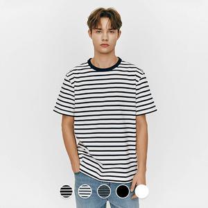 [지오다노] 025521 라운드넥 스트라이프 반팔티(블랙)