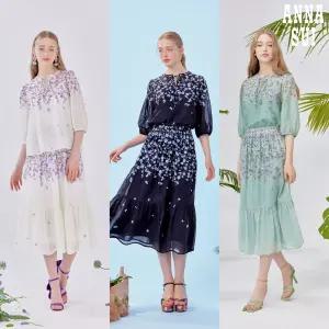 (ANNA SUI) 코튼 플라워 셋업 3종(블라우스+스커트+이너)