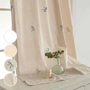 워싱 광목 리본자수 봉집형 가리개 커튼