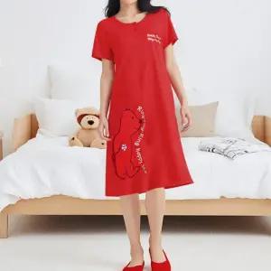 [보슈아]2155 여성 파자마 베어 반팔 면원피스 잠옷 여름 홈웨어