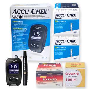 Accu-Chek 아큐첵 가이드 혈당기 세트+혈당검사지 100매+호환침 100개+알콜솜 100매