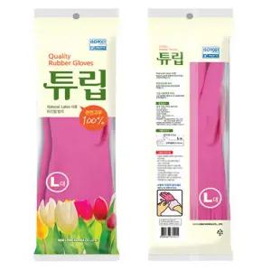 튜립 100% 천연 라텍스 다용도 고무장갑 대(L) 핑크색 주방 화장실 욕실 청소 설거지 설겆이 가정 업소용