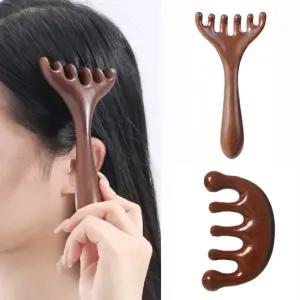 [2종세트] 경락 두피 케어 원목 괄사 마사지 빗