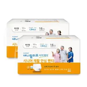 애니릴리프 특대형 화이트 16매X2팩 장시간용 성인용 기저귀 요실금 재활 안심 팬티형