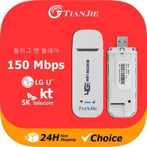 와이파이 공유기 휴대용 라우터 TIANJIE U800 4G LTE USB 모뎀 플러그 플레이 보조배터리 전원 150Mbps 고속 네트워크 SK Telecom KT Corporati