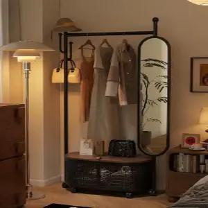 전신거울 행거 이동식 드레스룸 수납 옷걸이 바구니형