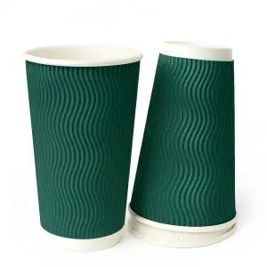 이중종이컵 라떼잔 510ml 3중 단열 종이컵 그린 16온스 500개입