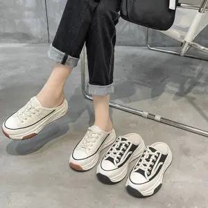 2컬러 여성 통굽 4cm 키 높이 뮬 스니커즈 우먼 데일리 캐주얼 패션 슬리퍼 운동화