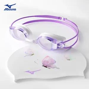 미즈노 MIZUNO 퍼플 수경 수모 세트 실리콘 패킹 수모 안티포그 수영 입문 강습 초급