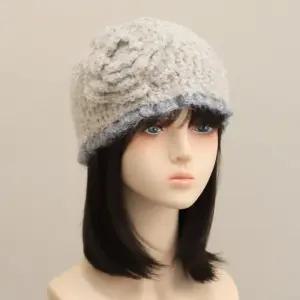 핸드메이드 플라워 코사지 입체 손뜨개 비니 여성 니트 모자