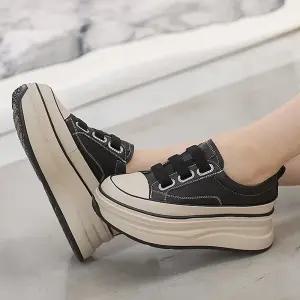 [올팜슈즈] 가죽 여성 보석 포인트 발편한 쿠션 통굽 스니커즈 키높이운동화