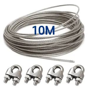 스텐 와이어 로프 10미터+스텐 와이어클립4개 세트 고리 만들기 고정 체결