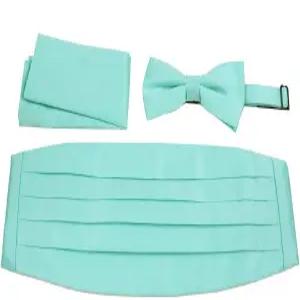 남성 포멀 우븐 새틴 커머번드 프리타이 보타이 행키 세트 - 다양한 단색 제공