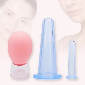 얼굴 부항 마사지기(1p)+컵핑 테라피(2p) 세트 실리콘 컵 쿠핑 페이스 마사지 리프팅 미용 항아리