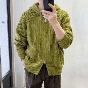 남자 오버핏 래글런 울 니트 후드 집업 점퍼