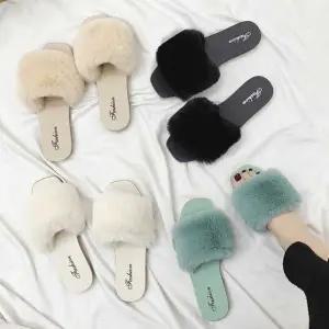 겨울 사무실 슬리퍼 퍼 스트랩 따뜻한 여성 실내화