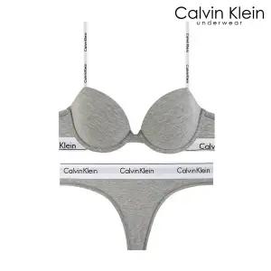 [캘빈클라인 언더웨어] CK 여성 아이콘 코튼 데미 브라+티팬티 세트 QF8499+QF8518 GREY