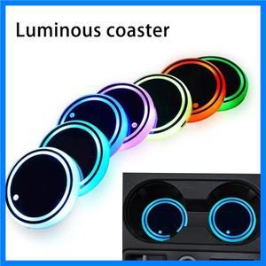 7가지 색상 변경 LED 조명 자동차 컵홀더 조명 장식용 무드등 발광 코스터 패드 USB 충전 미끄럼 방지 코스