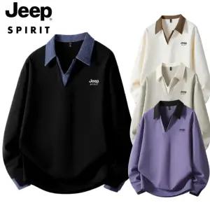 JEEP SPIRIT 가짜두겹 폴로넥 맨투맨 남성 봄 가을 캐주얼 편안한 티셔츠