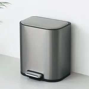리빙플랜트 캐슬 페달 휴지통 20L 스테인레스 무소음 쓰레기통 메탈그레이