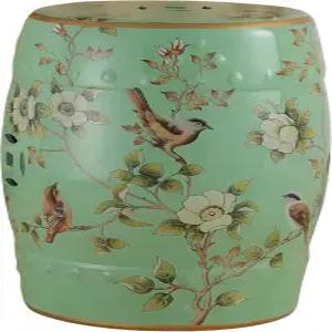 세라믹 정원 의자 장식용 드럼 거실 침실 발코니 파티오(녹색)를 위한 모던 글레이즈드 핸드 페인팅 꽃과