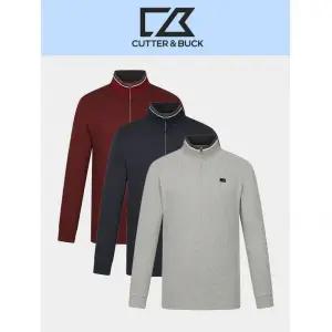 커터앤벅 [매장동일] 남성 멜란지 자카드 시보리 하이넥 반집업 긴팔티 CBMTS53915