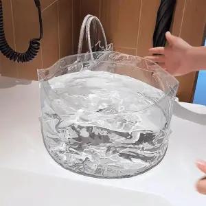 여행용 접이식 대야 투명 휴대용 세탁 양동이 손빨래통 캠핑 과일 세척