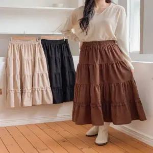 여성 QP23YD75 3컬러 가을 감성 캉캉이 롱스커트 밴딩 롱치마