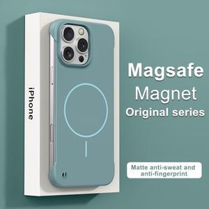 iPhone 16 15 14 13 12 Pro Max Plus 용 울트라 슬림 프레임리스 케이스 Magsafe 마그네틱 무선 충전기 휴