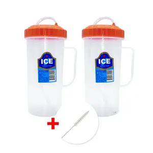 덕신 손잡이 빨대 물컵 500ml x 2개 환자용 요양원 병원용 입원 [색상랜덤] + 세척솔