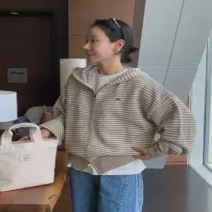 벤트 스트라이프 루즈핏 후드 니트 집업 (5 color)