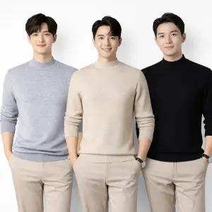 1+1 남자 여자 터틀넥 반목티 봄 가을 겨울 간절기용 무지 기본 이너 레이어드 티셔츠