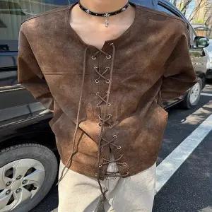 모터사이클 바이크 라이더 가죽 조끼 배스트 바이커 라이딩 코트 스타일 앞면 조임끈 PU 자켓 재킷 뒷면 플