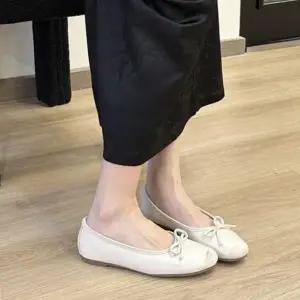 빅사이즈 발레리나 앞코 절개 리본 여성 플랫 단화-4fY