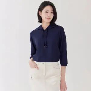 [지센] 시어서커 져지 패치 후드 7부 티셔츠 LSTSP352_DN