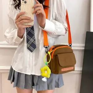 여성 토트스트랩 꽃키링 학생 미니 크로스 캔버스백 캐주얼백 미니크로스백