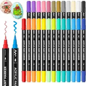 셔틀 아트 25가지 색상의 듀얼 팁 아크릴 페인트 마커 브러시 및 파인 펜 락 세라믹 우드 캔버스 플라스틱